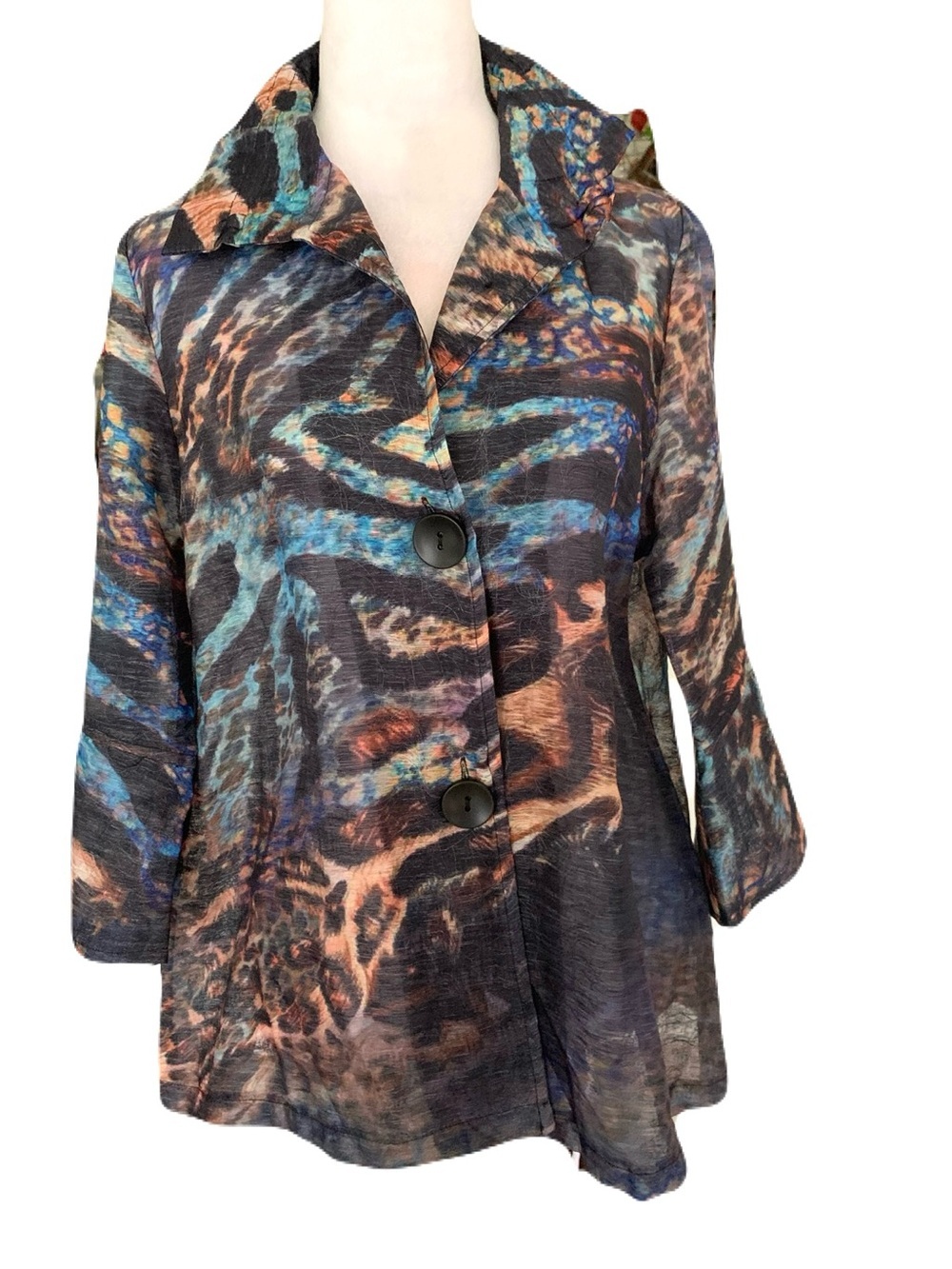 NWT Damee Small Multicolor Animal Print Sheer Lightweight Jacket Art to Wear